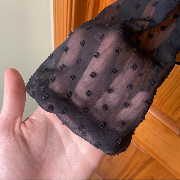 Nasty Gal Black Swiss Dot Sheer Tie Front Long Sleeve Crop Peplum Blouse - Picture 4 of 7